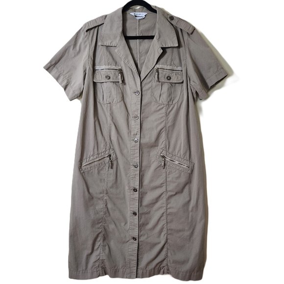 Persona by Marina Rinaldi khaki SS button down pockets shirt midi dress 29/US20 - Picture 1 of 16